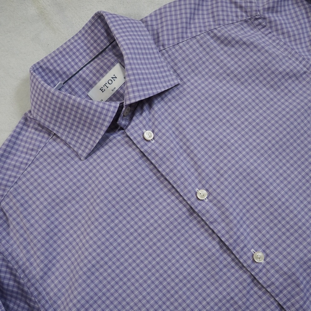 Eton Sz 39/15.5 Purple Checkered Dress Shirt 100 Cotton